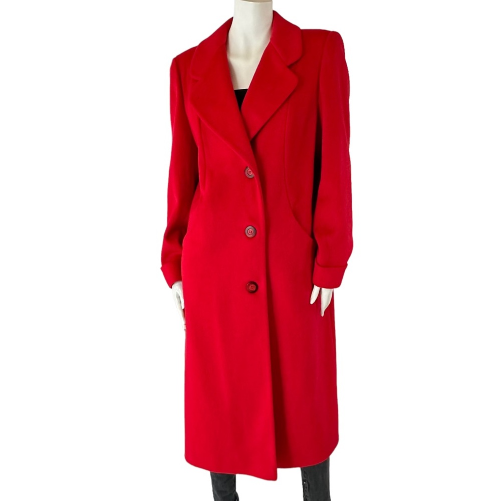 Stunning Alorna By Forstmann Vintage Red Long Wool Coat Overcoat Union Made USA - Picture 4 of 16